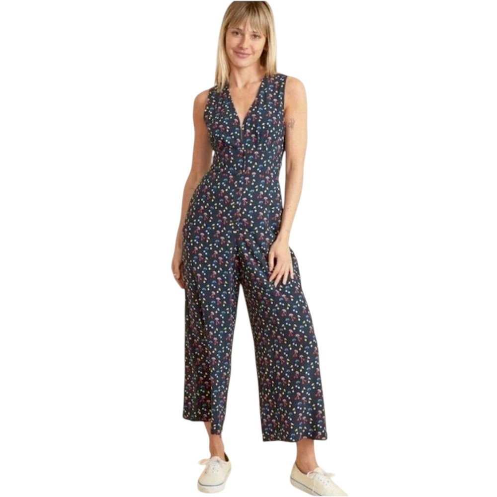 Marine Layer Holli Jumpsuit S Cherry Print Wide Leg Pockets Twee Cottagecore